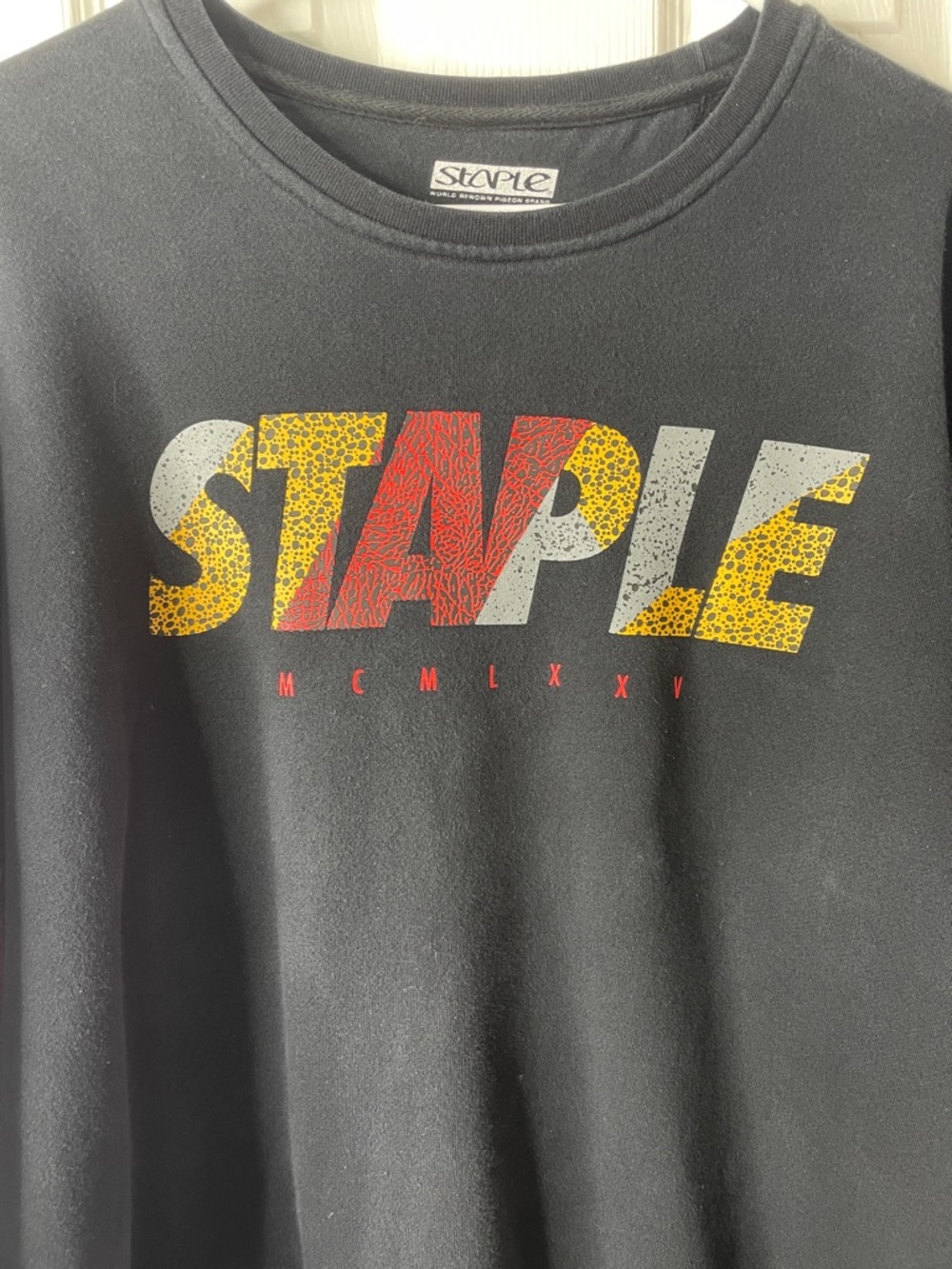 Staple Black Crewneck with Red, Yellow & Gray Block Graphics